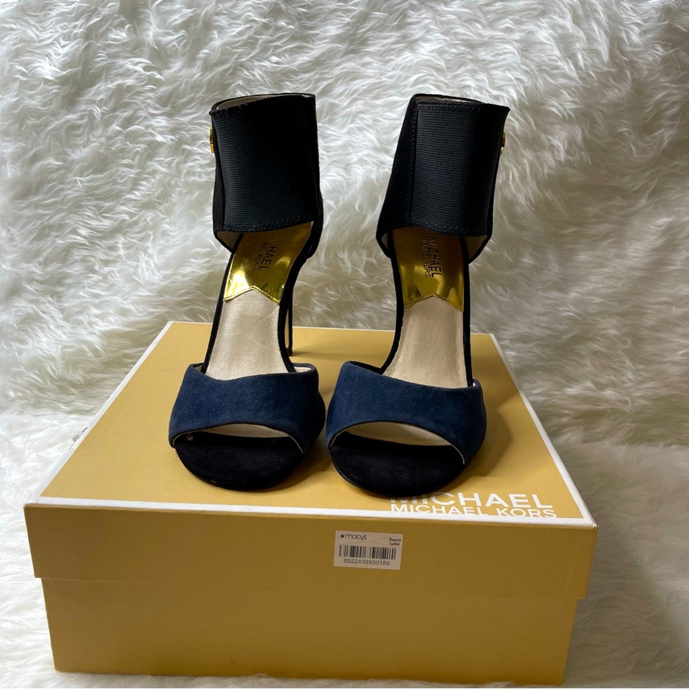 Michael Kors MK Women’s Banded Ankle Heels Shoes Black/Navy blue Size 8